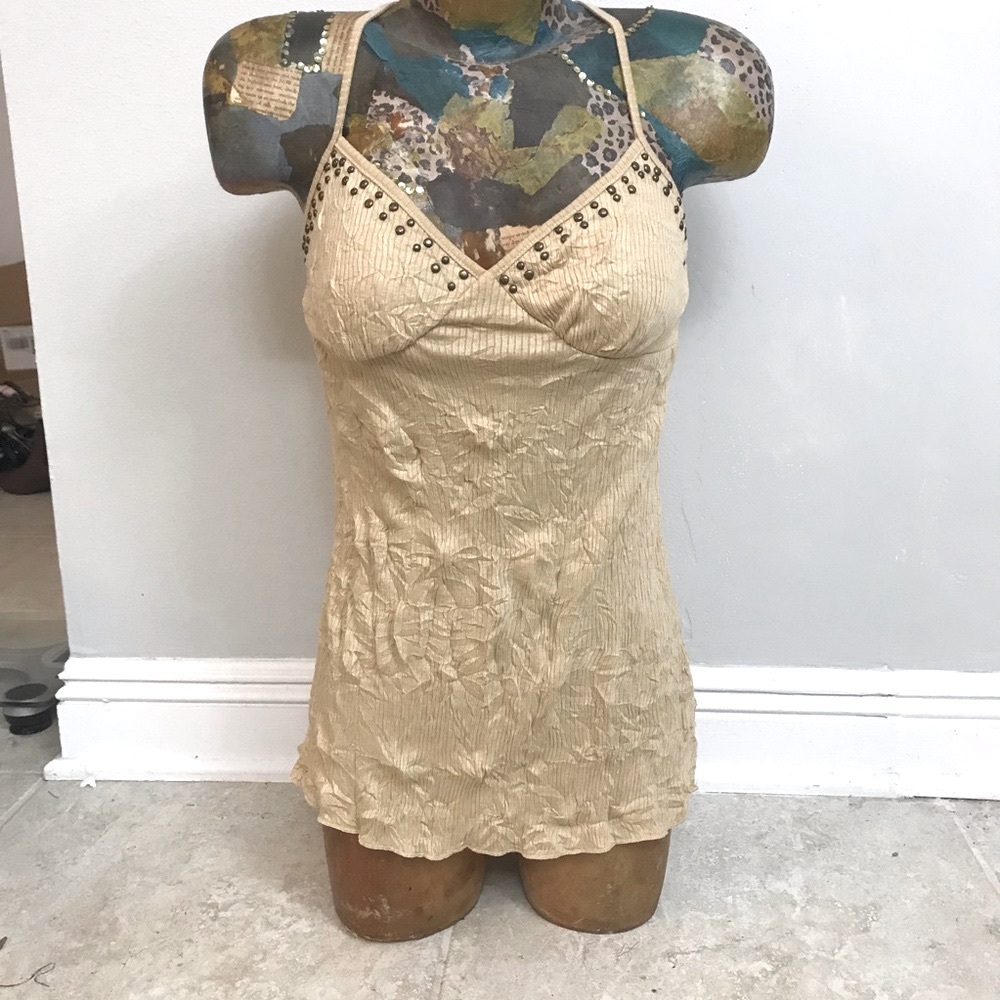 Good as New Tan Studded Embellished Tank Top